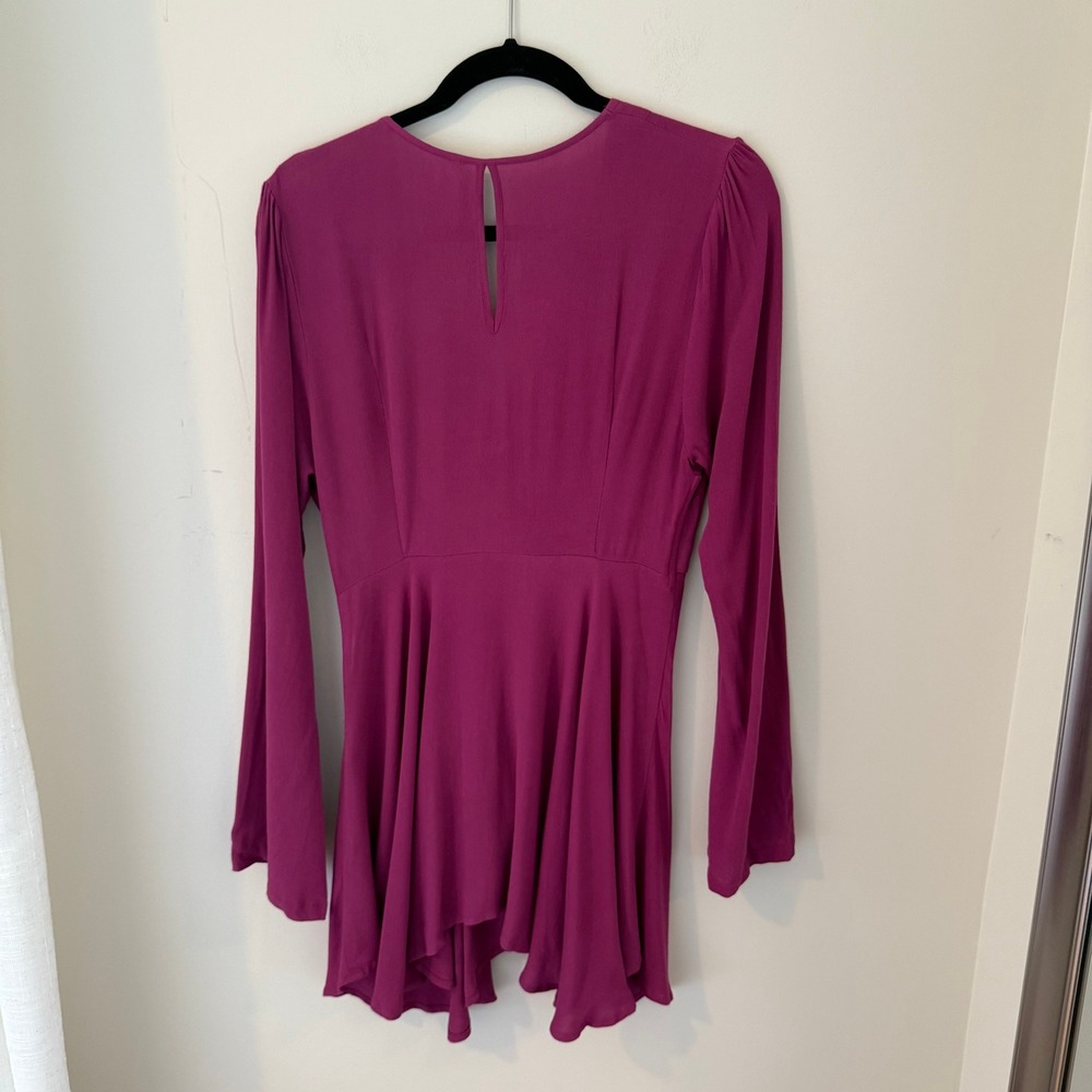 Free‎ People Mini Dress Long Sleeve Tie Front Bell Sleeve Purple Dress - Picture 7 of 10